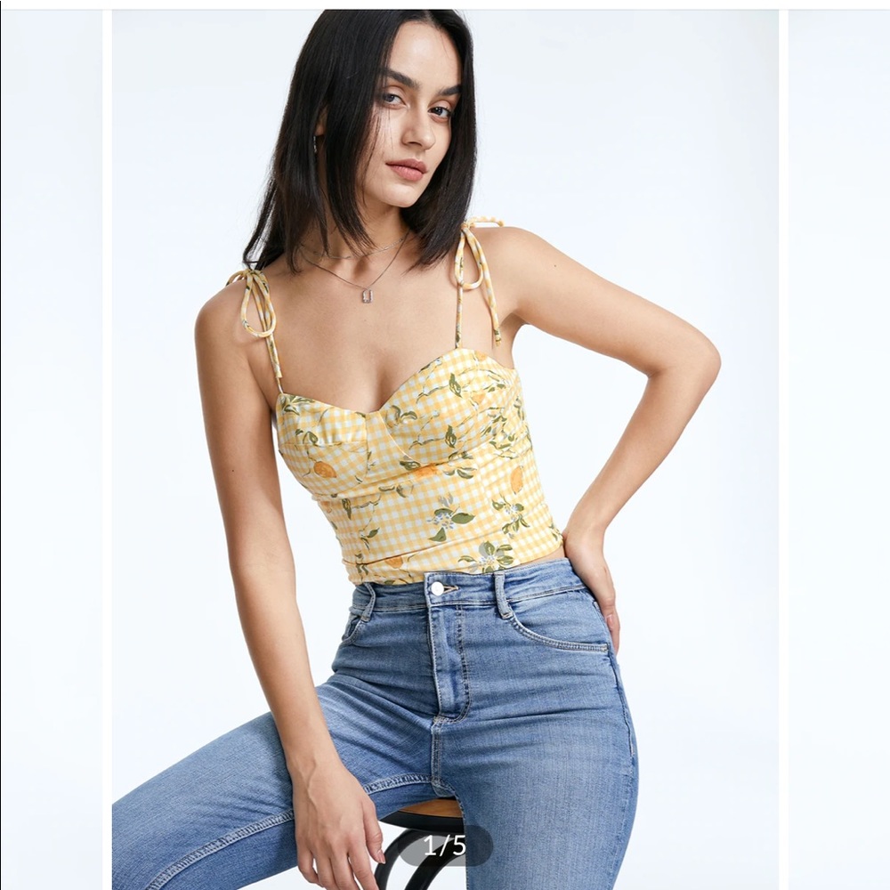 NWT Commense Lemon Gingham Tank Top